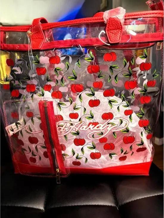 Ed Hardy Clear Cherry Tote Bag Large PVC Swim Beach Bag w Pouch NWT Y2K - Picture 6 of 9